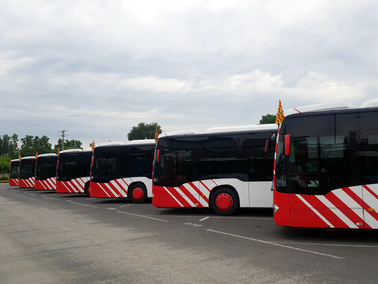 Pla general d'alguns dels autobusos de la flota de l'EMT de Tarragona. Foto: ACN.