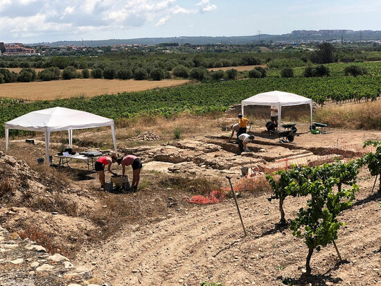 Pla general de l’equip treballant en la campanya d’excavació al jaciment de Mas dels Frares, a Constantí. Imatge cedida per l’ICAC.