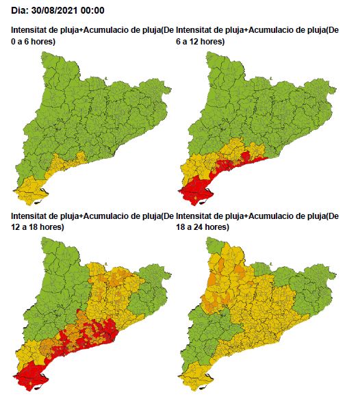 Mapes de previsió de Protecció Civil de la Generalitat.