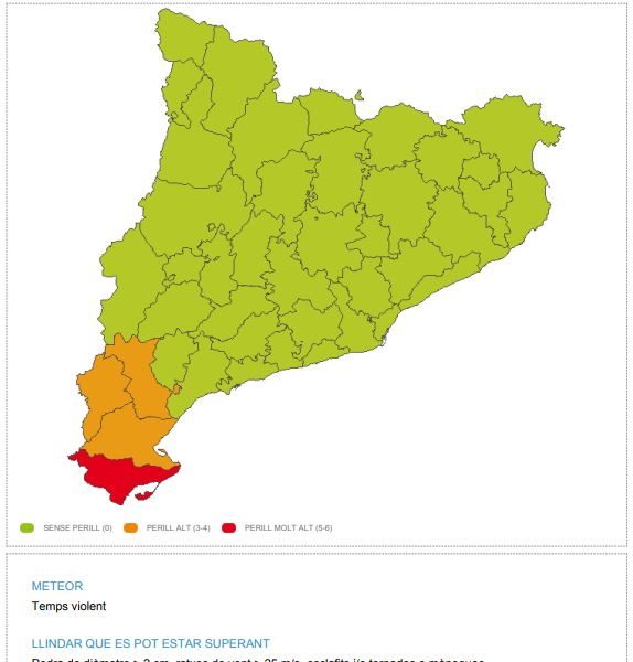 El servei alerta que es pot produir pedra, ratxes fortes de vent, esclafits o tornados a la zona i demana prudència.