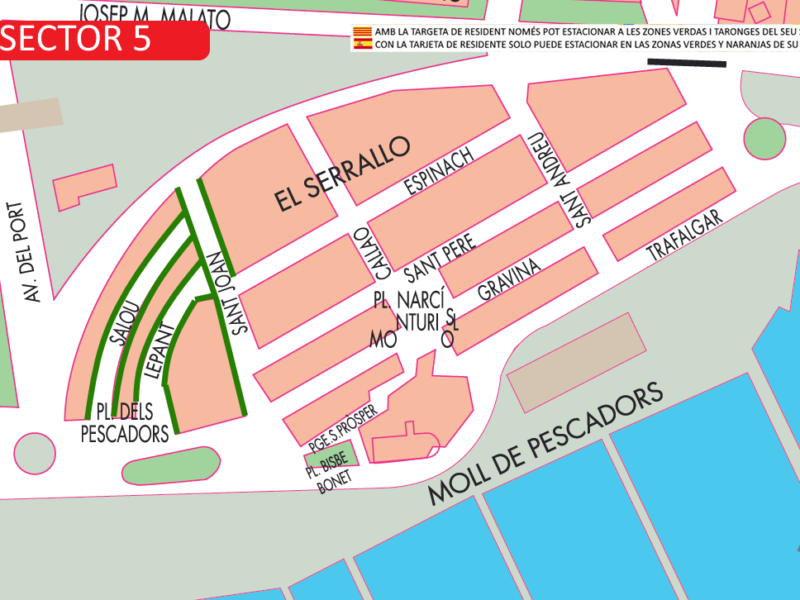 Serrallo plano zona aparcament regulat