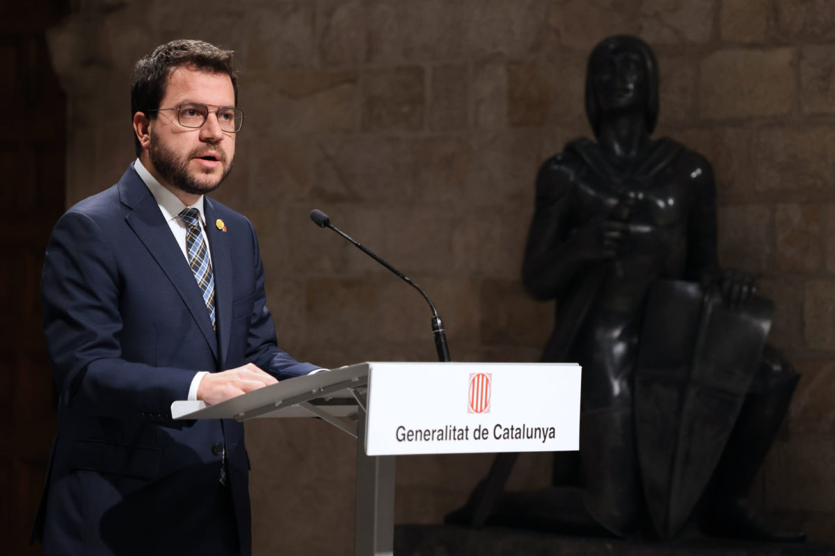 El president de la Generalitat, Pere Aragonès, durant una declaració institucional després de la sortida del Govern de Junts per Catalunya Data de publicació: divendres 07 d’octubre del 2022, 22:13 Localització: Barcelona Autor: Rubén Moreno