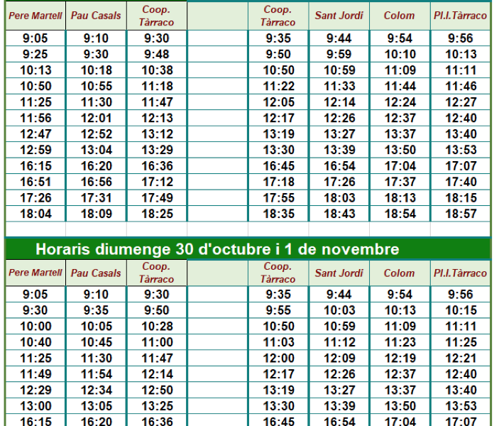 Horaris Tot sants EMT