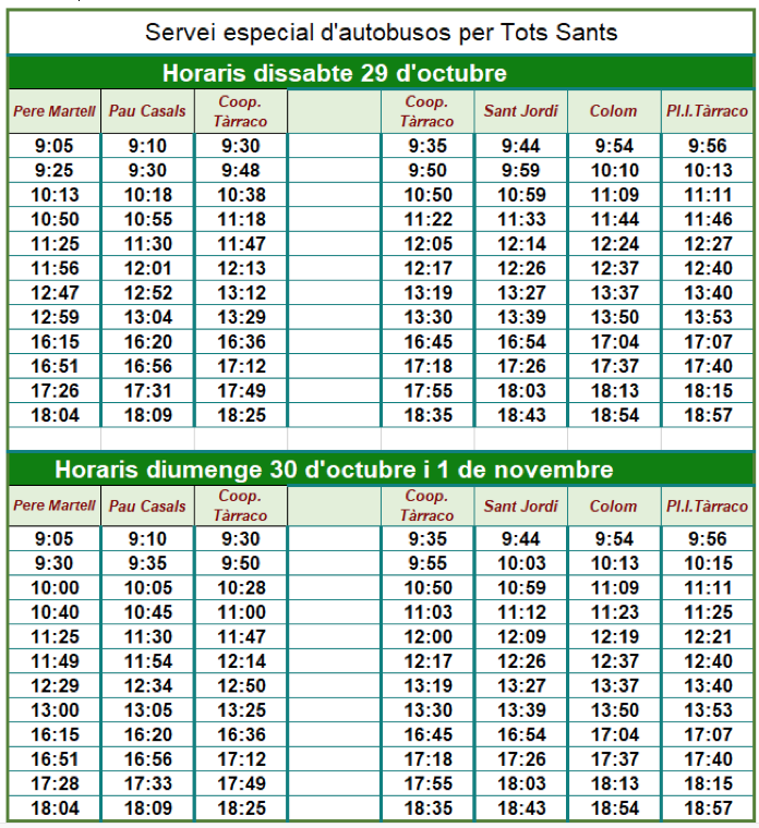 Horaris Tot sants EMT