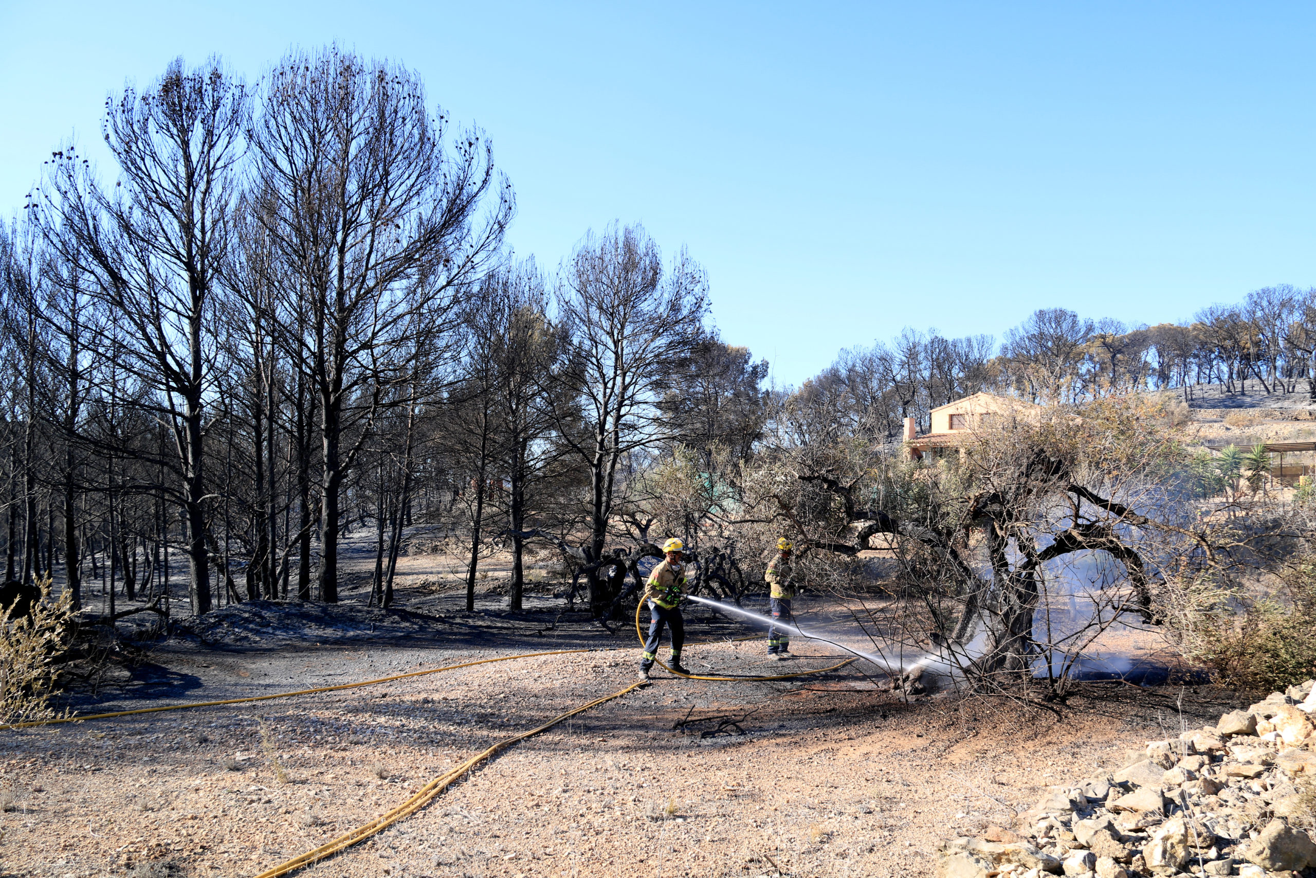 Els bombers apagant diferents focus actius a la zona del Puig Moltó del Perelló Data de publicació: dimarts 01 d’agost del 2023, 19:49 Localització: El Perelló Autor: Neus Bertola / Anna Ferràs