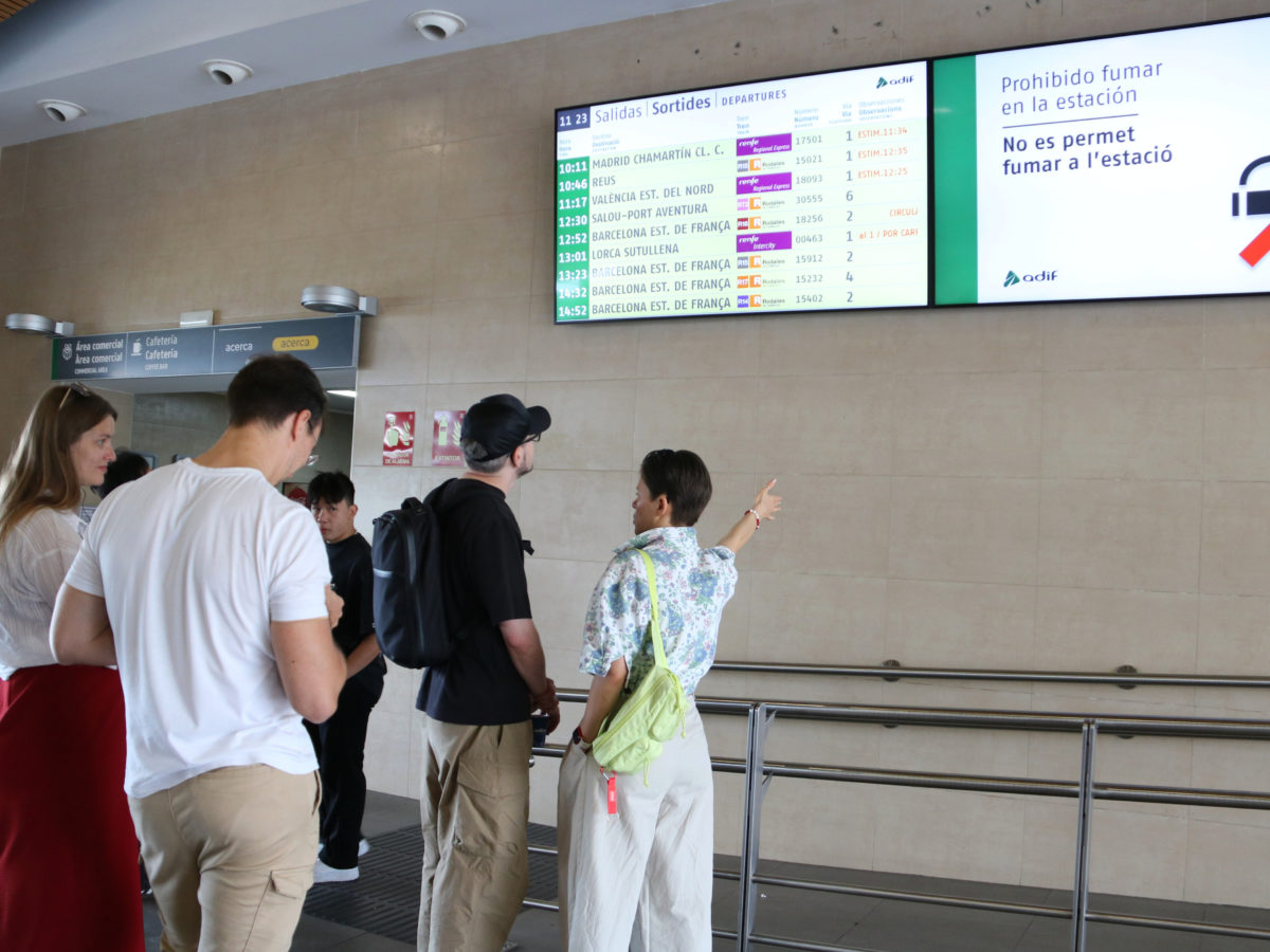 Diversos passatgers miren les pantalles d'informació a l'estació de tren de Tarragona, en una jornada electoral que coincideix amb incidències a Rodalies Data de publicació: diumenge 12 de maig del 2024, 13:32 Localització: Tarragona Autor: Ariadna Escoda