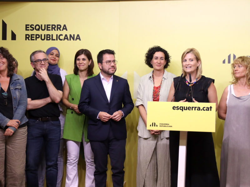 Dirigents d'ERC en una roda de premsa per anunciar un preacord d'ERC amb el PSC per a la investidura de Salvador Illa. Data de publicació: dilluns 29 de juliol del 2024, 20:57 Localització: Barcelona Autor: Mariona Puig